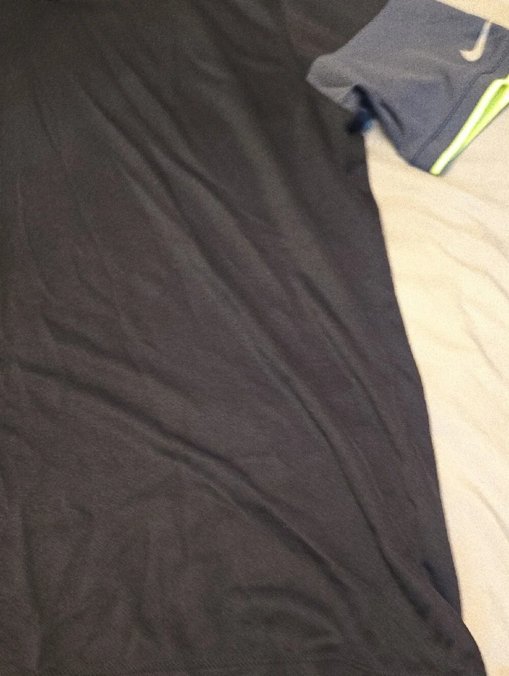 Nike Men's Black Polo with Grey Sleeves and Neon Yellow Trim